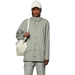 Rains NWT Unisex Cement Waterproof Front Snap Closure Hooded Jacket Size L